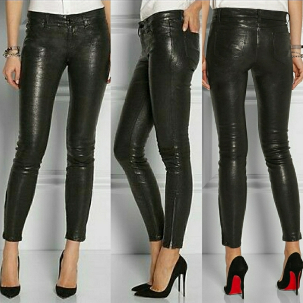 J Brand lambskin skinny pants with ankle zip